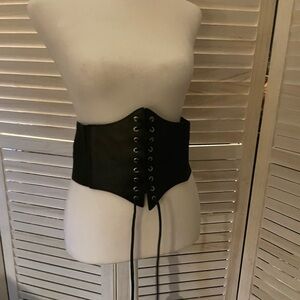Black Lace-Up Corset Belt
